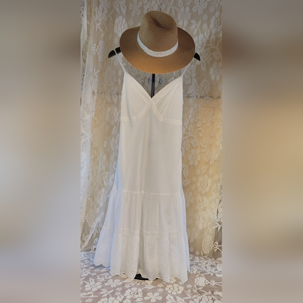 GAP White Midi Dress with Eyelet Hem